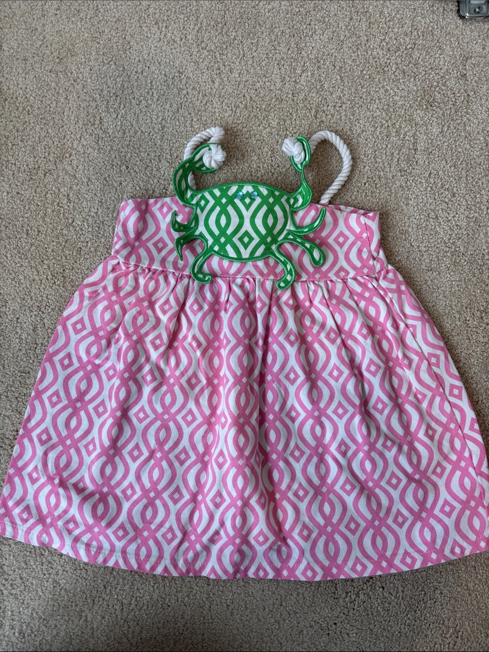 Mud Pie Pink and Green Patterned Crab Halter Dress